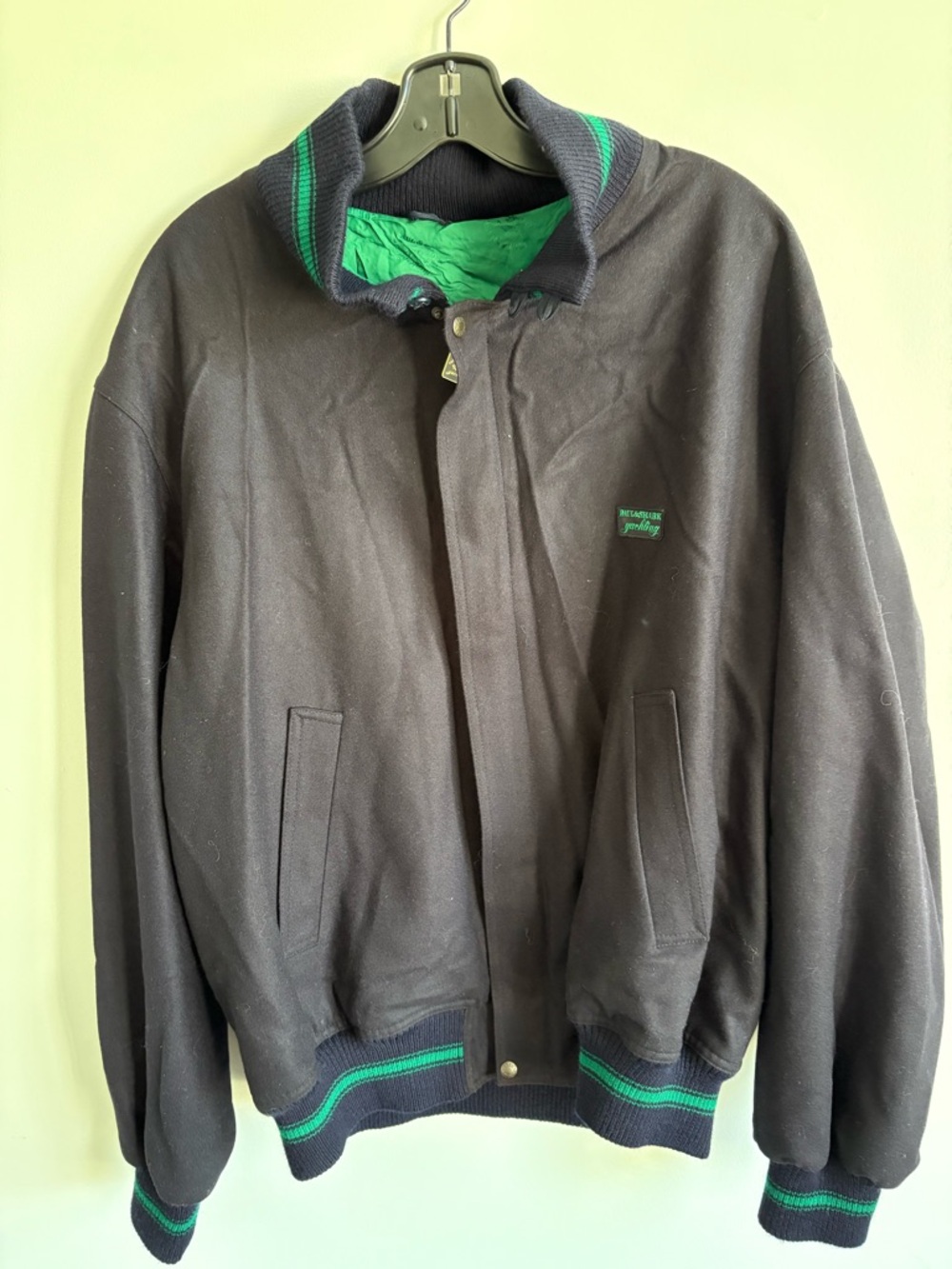 Vintage Paul & Shark Bomber Jacket Large Made in Italy Wool Men's Black Green